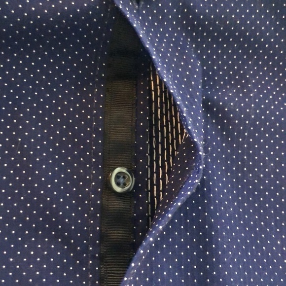 Men’s Mickelsons London Slim Fit Stretch Navy Dot Long Sleeve Dress Shirt Size L - Picture 8 of 10